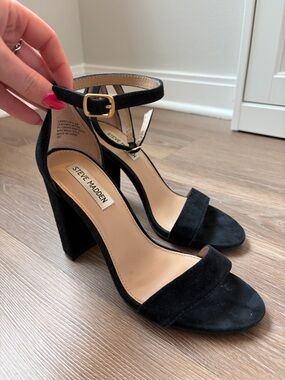 Steve Madden Black Suede Ankle-Strap Block Heel Sandals